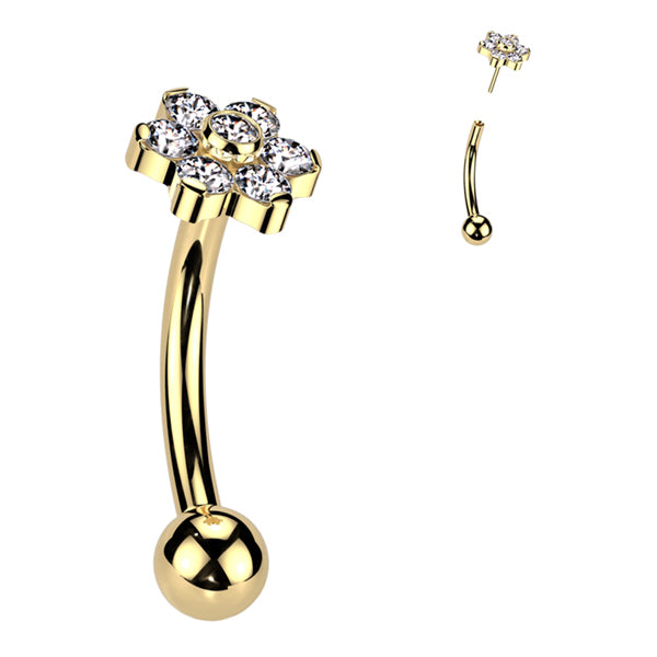 Flower CZ Threadless Curved Barbell