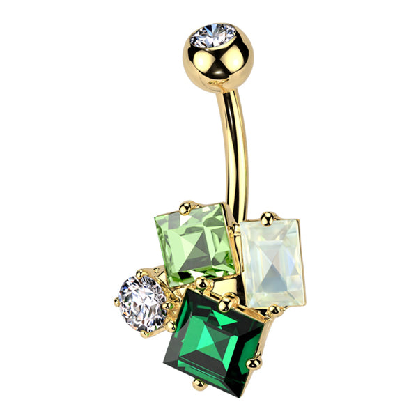 Green Cluster Belly Ring Belly Ring 14g - 3/8" long (10mm) Gold