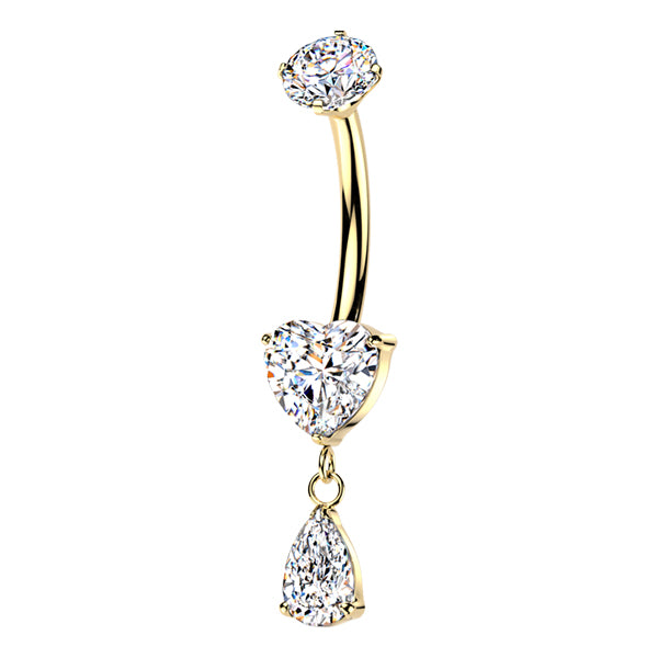 Heart Teardrop Titanium Belly Dangle Belly No-Dangles 14g - 3/8" long (10mm) Clear CZ