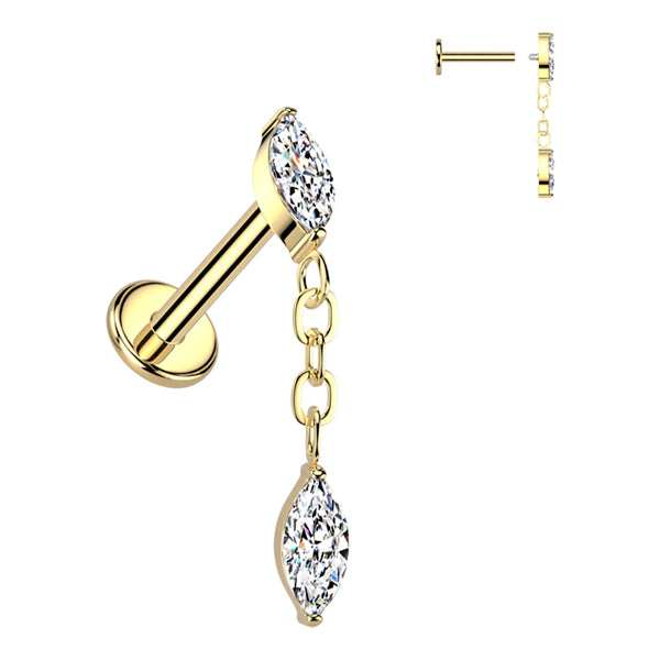 16g Marquise CZ Dangle Titanium Labret Labrets 16g - 5/16" long (8mm) Clear