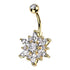 Marquise Flower Belly Ring Belly Ring 14g - 3/8" long (10mm) Gold w/ Clear CZs