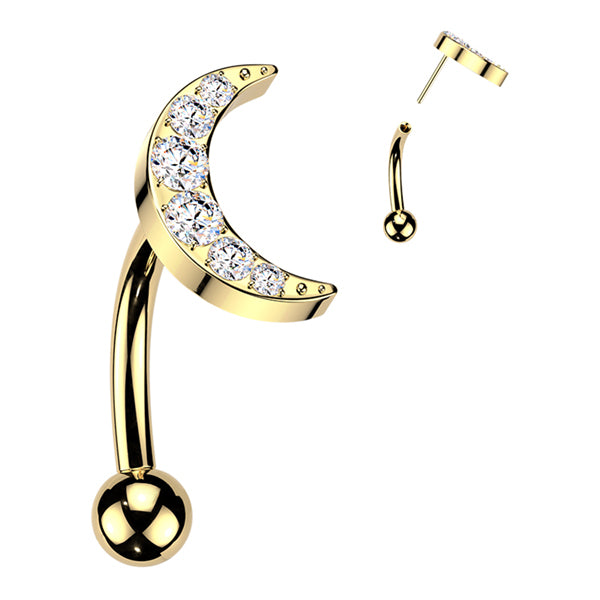 Moon CZ Threadless Curved Barbell