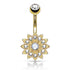 Paved Flower Belly Ring Belly Ring 14g - 3/8" long (10mm) Gold w/ Clear CZs