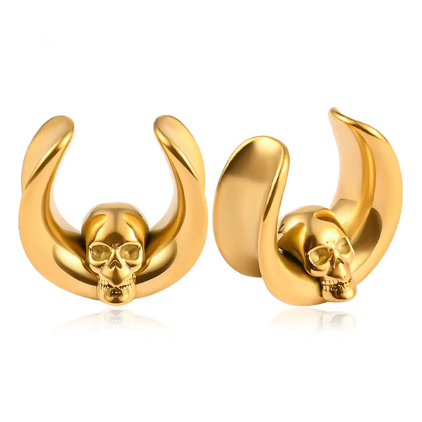 Gold Skull Saddle Spreaders Plugs 1/2 inch (12mm) Gold