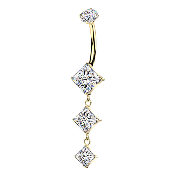 Triple Diamond Titanium Belly Dangle Belly No-Dangles 14g - 3/8" long (10mm) Clear CZ
