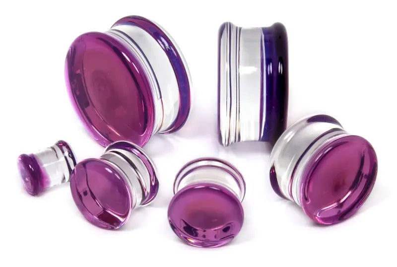 Grape Jelly Double Flare Glass Plugs Stretched Lobes 4 gauge (5mm) Grape Jelly