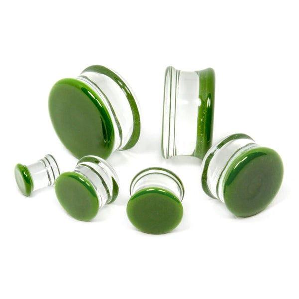 Green Double Flare Glass Plugs Stretched Lobes 6 gauge (4mm) Green