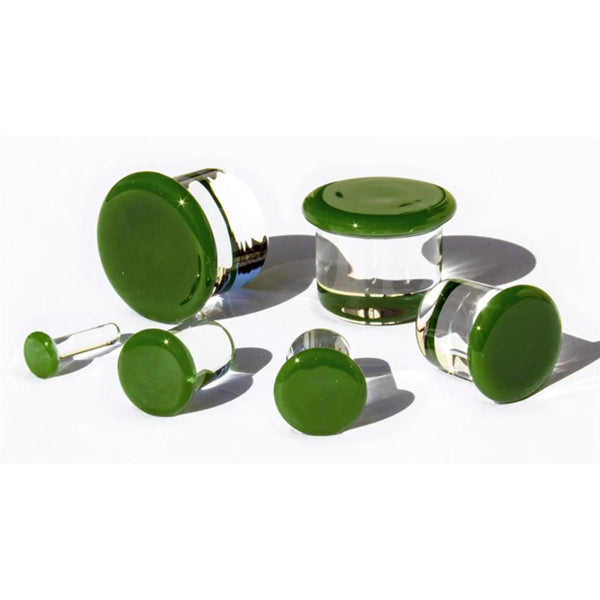 Green Single Flare Glass Plugs Stretched Lobes 12 gauge (2mm) Green