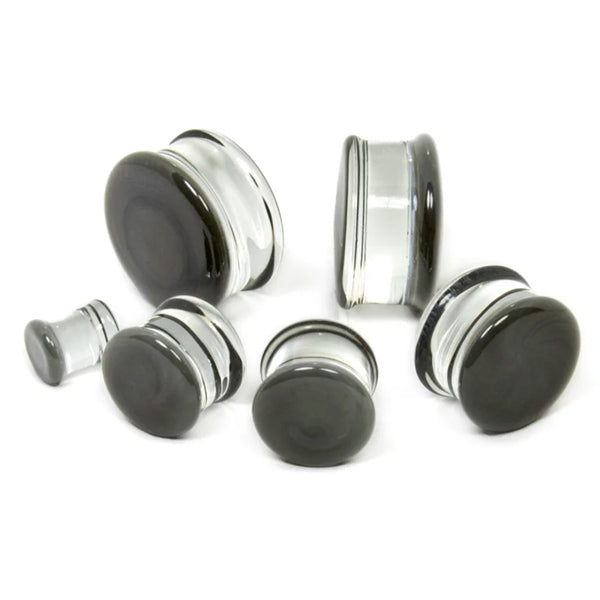 Grey Double Flare Glass Plugs Stretched Lobes 4 gauge (5mm) Grey