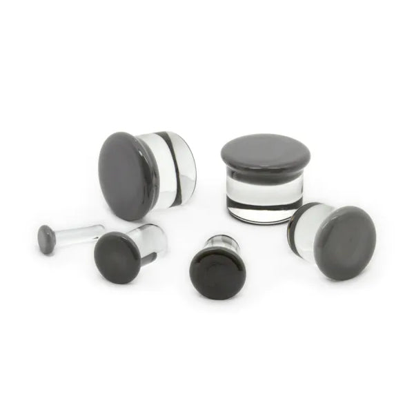 Grey Single Flare Glass Plugs Stretched Lobes 12 gauge (2mm) Grey