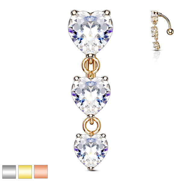 Heart CZ Reverse Belly Dangle Belly Ring