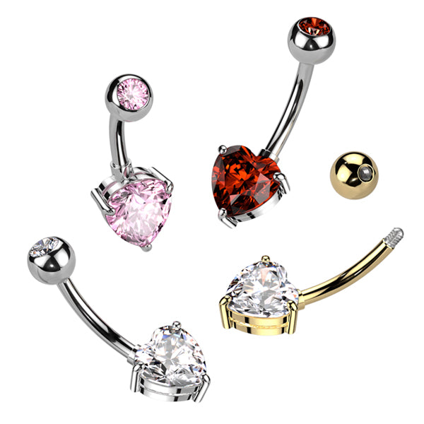 Heart CZ Titanium Belly Barbell Belly Ring