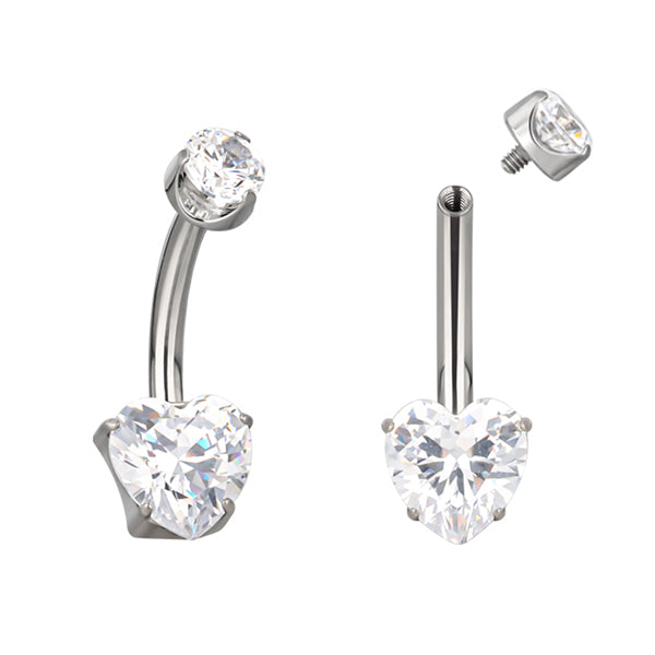 Heart CZ Titanium Belly Barbell Belly No-Dangles 14g - 3/8