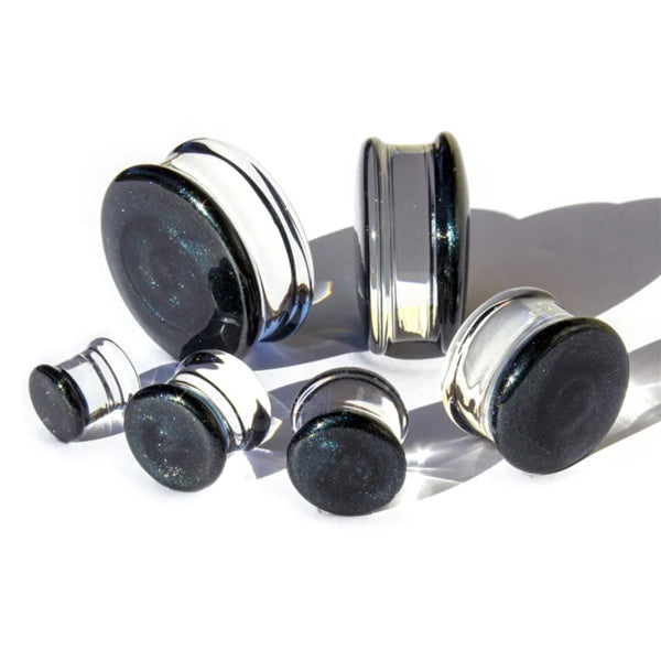 Indigo Sparkle Double Flare Glass Plugs