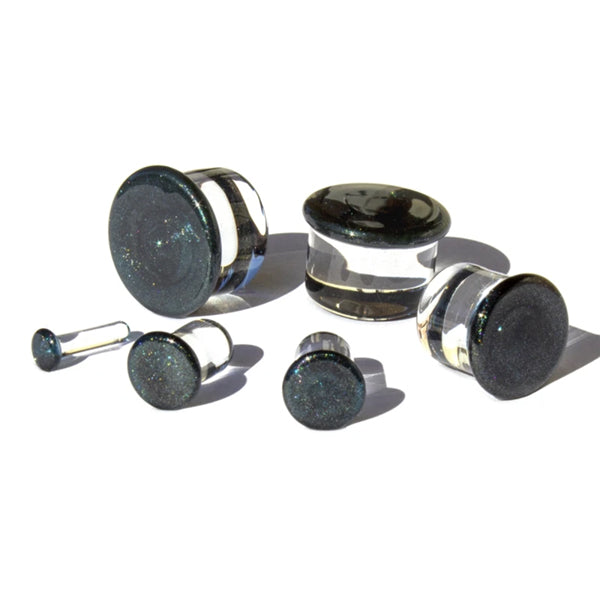 Indigo Sparkle Single Flare Glass Plugs Stretched Lobes 12 gauge (2mm) Indigo Sparkle