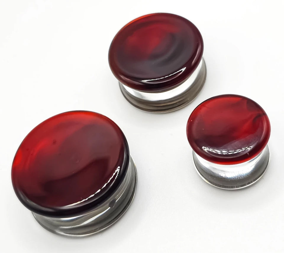 Inferno Red Electronium Glass Plugs Stretched Lobes 0 gauge (8mm) Inferno Red