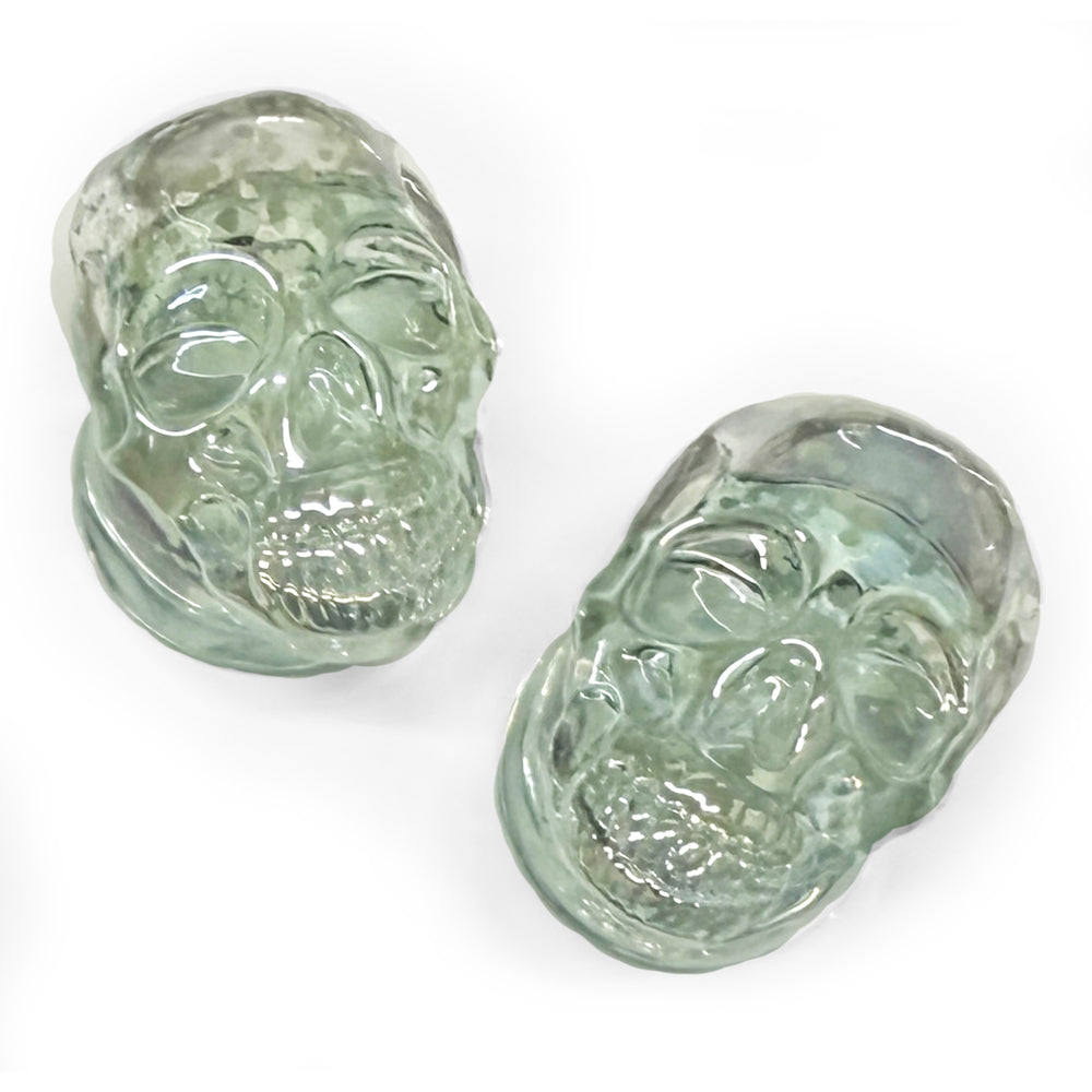 Iridescent Glow-in-the-Dark Skull Plugs Stretched Lobes 2 gauge (6mm) Clear