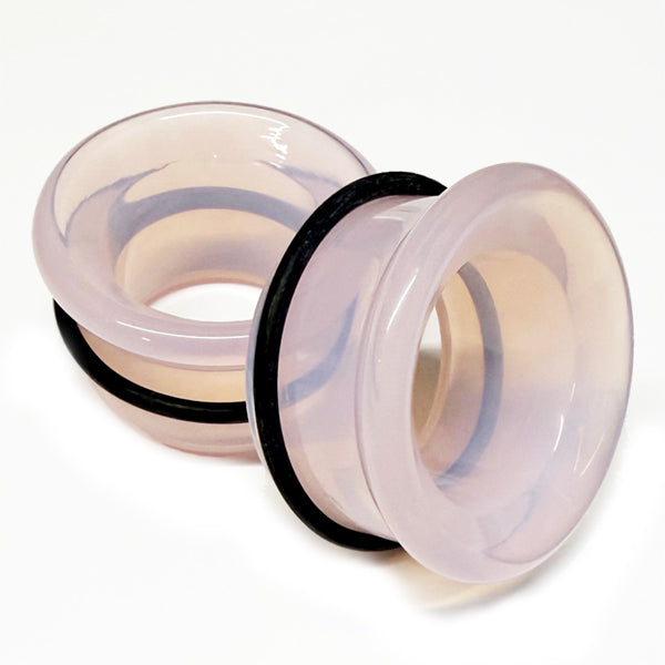 Jade Pink Single Flare Glass Tunnels Stretched Lobes 00 gauge (9mm) Jade Pink