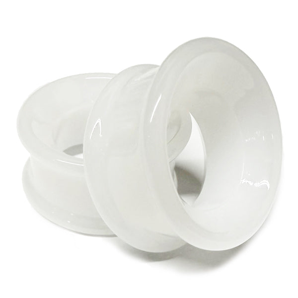 Jade White Double Flare Glass Tunnels Stretched Lobes 00 gauge (9/10mm) Jade White