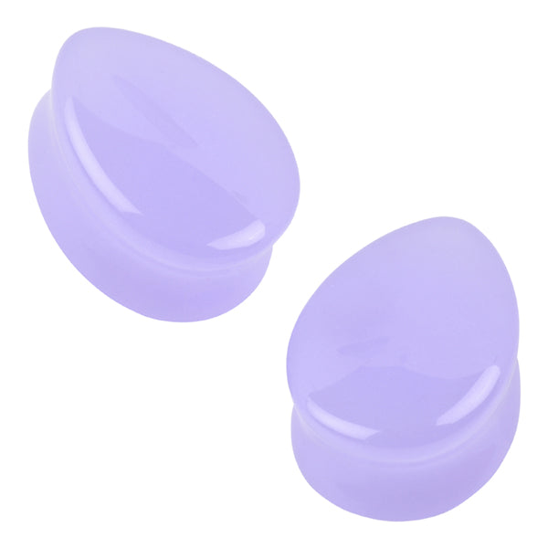 Lavender Glass Teardrop Plugs Stretched Lobes 0 gauge (8mm) Lavender