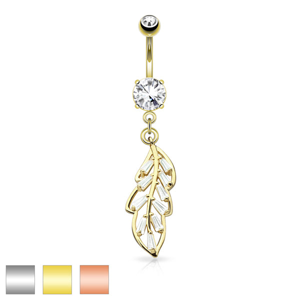 Leaf CZ Belly Dangle Belly Ring  