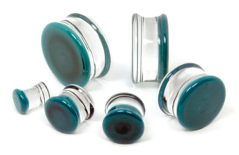 Light Aqua Double Flare Glass Plugs Stretched Lobes 4 gauge (5mm) Light Aqua