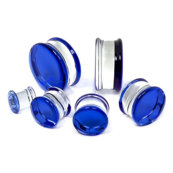 Light Cobalt Double Flare Glass Plugs Stretched Lobes 4 gauge (5mm) Light Cobalt