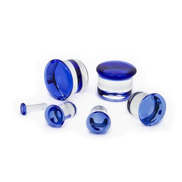 Light Cobalt Single Flare Glass Plugs Stretched Lobes 12 gauge (2mm) Light Cobalt