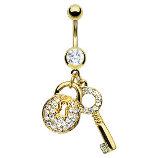 Lock & Key Gold Belly Dangle Belly Ring 14 gauge - 3/8