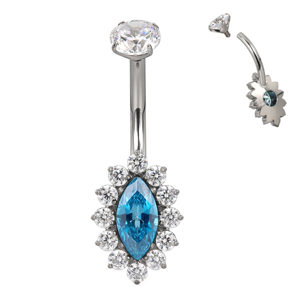 Marquise CZ Flower Titanium Belly Barbell Belly No-Dangles