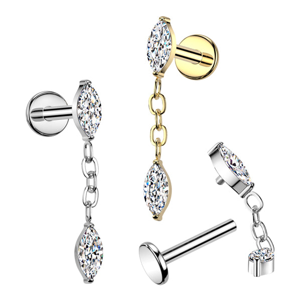 16g Marquise CZ Dangle Titanium Labret Labrets
