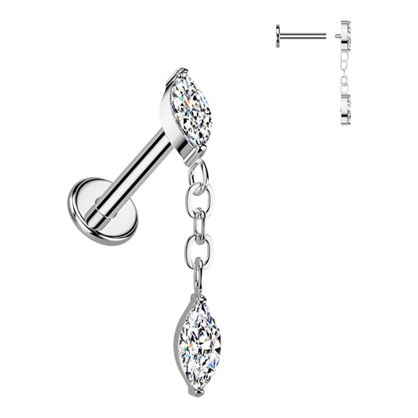 16g Marquise CZ Dangle Titanium Labret Labrets 16g - 5/16