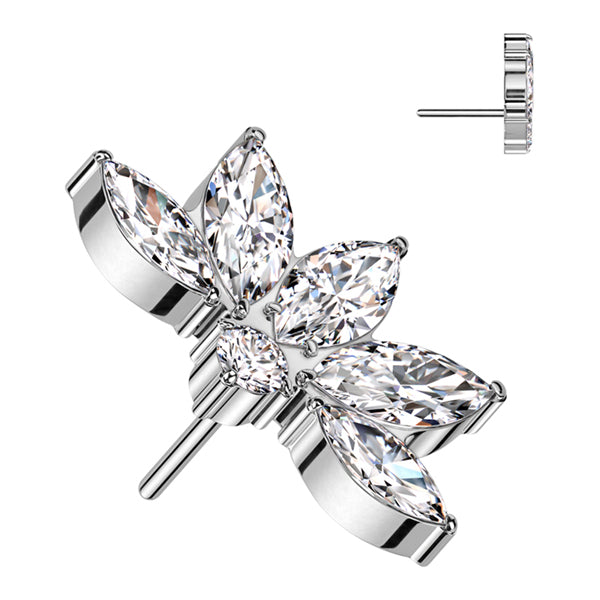 Marquise CZ Lotus Threadless Titanium End Threadless Ends Clear High Polish (silver)