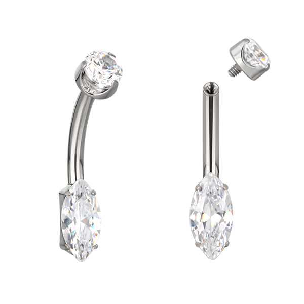 Marquise CZ Titanium Belly Barbell Belly No-Dangles 14g - 3/8
