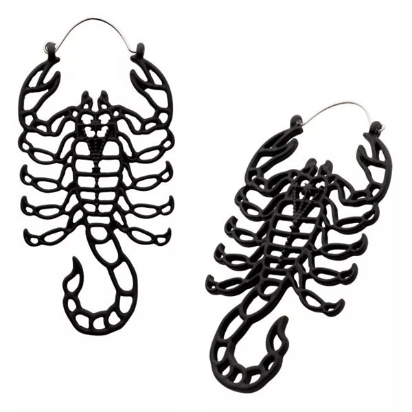 Black Scorpion Tunnel Hoops Earrings 20 gauge Black