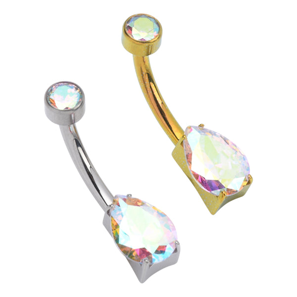 Mini Pear CZ Titanium Belly Barbell Belly Ring 14g - 3/8