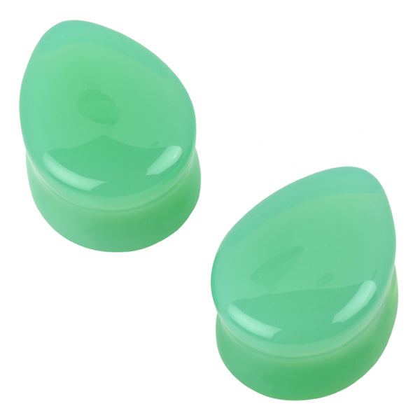 Mint Opalite Glass Teardrop Plugs