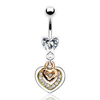 Mixed Hearts Belly Dangle Belly Ring 14 gauge - 3/8" long (10mm) Stainless Steel