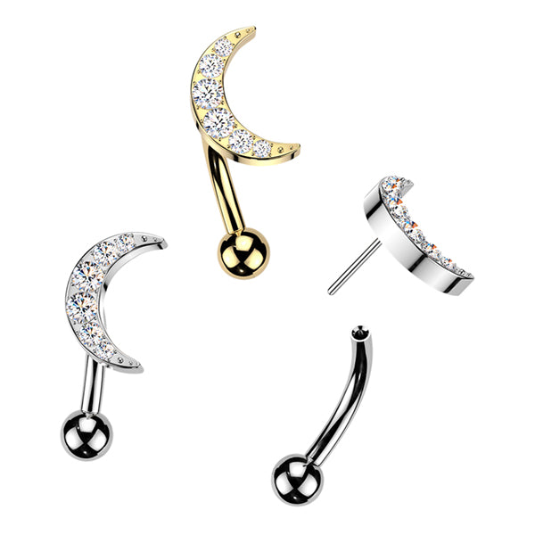 Moon CZ Threadless Curved Barbell