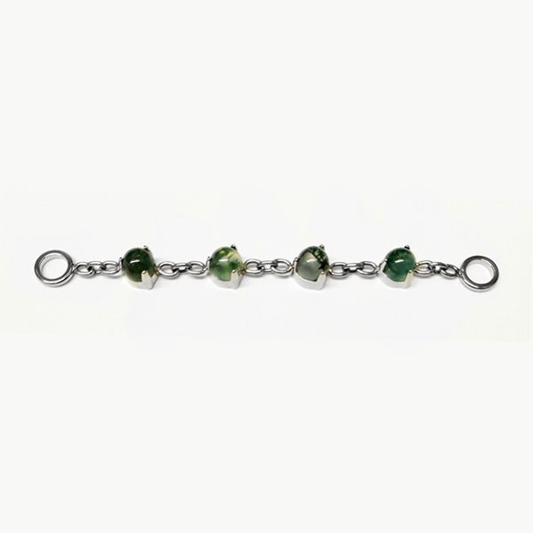 Round Moss Agate Titanium Chain Chains 40mm long High Polish (silver)