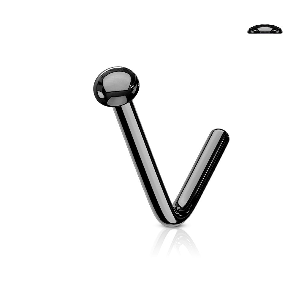 Flat Dome Black L-bend Nose Stud L-Bend Studs 20g - 1/4" wearable (6mm) Black Stainless