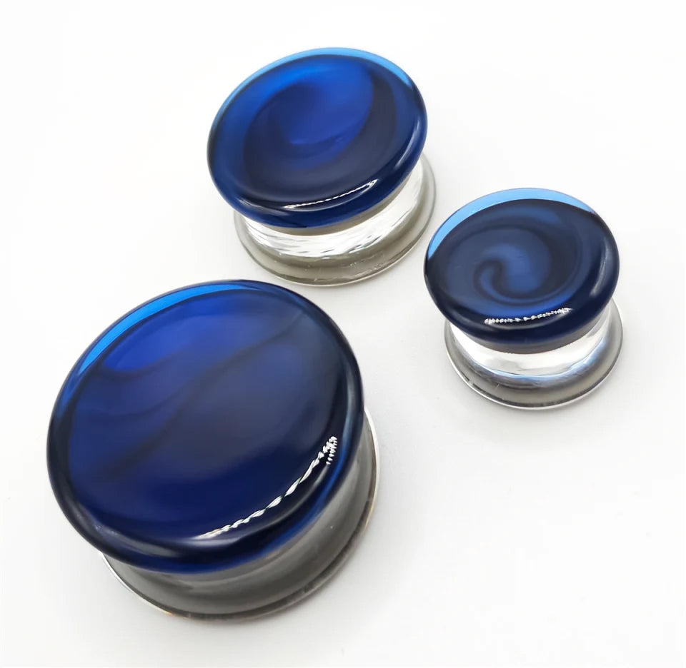 Nova Blue Electronium Glass Plugs Stretched Lobes 0 gauge (8mm) Nova Blue