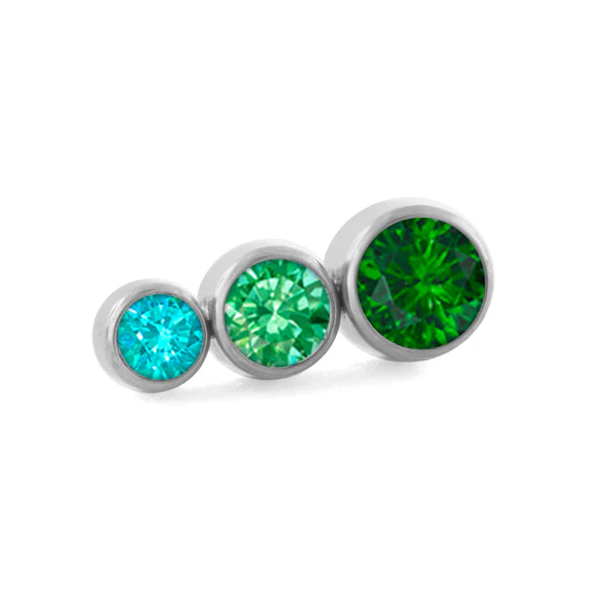 Ombre Tapered CZ Cluster Threadless End by NeoMetal Replacement Parts 3-Gems (2mm x 2.5mm x 3mm) EM/GR/MG - Green