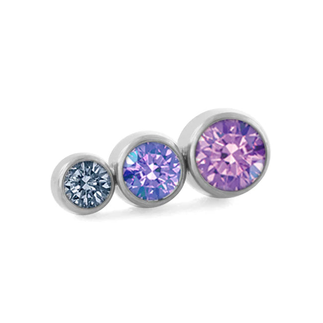 Ombre Tapered CZ Cluster Threadless End by NeoMetal Replacement Parts 3-Gems (2mm x 2.5mm x 3mm) FP/LV/OC - Purple