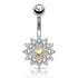 Paved Flower Belly Ring Belly Ring 14g - 3/8" long (10mm) Stainless w/ Clear & Opalescent CZs