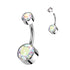 Bezel 4/6mm CZ Titanium Belly Barbell Belly No-Dangles 14g - 3/8" long (10mm) Aurora Borealis CZ
