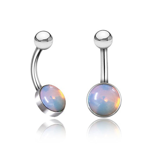 Opalite Stainless Belly Barbell Belly Ring 14g - 3/8" long (10mm) Opalite