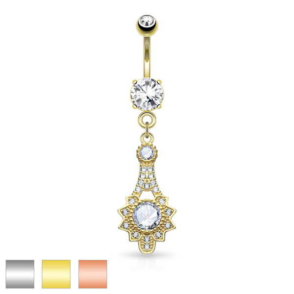 Ornate CZ Belly Dangle Belly Ring  