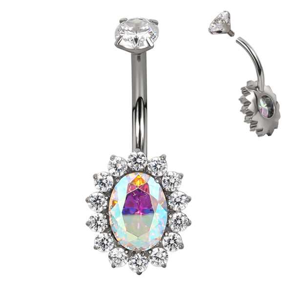 Oval CZ Flower Titanium Belly Barbell Belly No-Dangles
