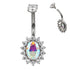 Oval CZ Flower Titanium Belly Barbell Belly No-Dangles